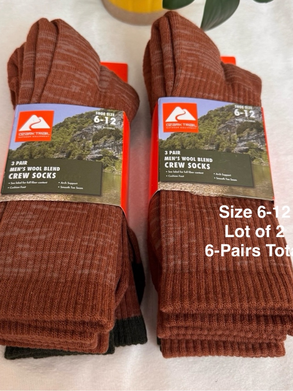 Ozark Trail Men's Merino Wool Blend Socks, 3-Pack, Lot of 2